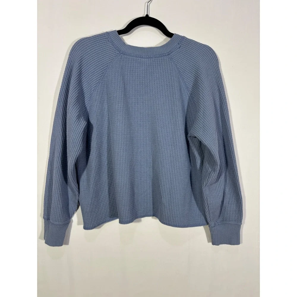 Minimalist Cozy Casual Old Navy Waffle Knit Henley Top Womens Large Blue - Picture 2 of 7